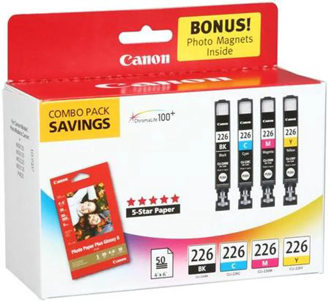 Alt view image 6 of 6 - Canon CLI-226 BK,C,M,Y w/PP-201 Ink Tank Combo Pack 4 Colors