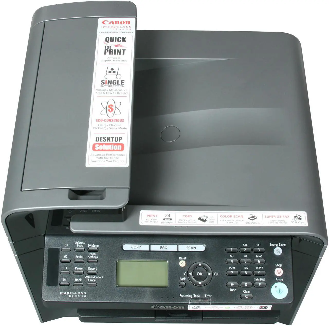 Alt view image 6 of 12 - Canon imageCLASS MF4450 (4509B021) MFC / All-In-One Up to 24 ppm Monochrome USB Laser Multifunction Printer