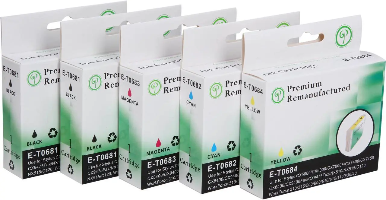 Main image of Green Project Compatible Ink Cartridge Replacement for Epson (2pc. T0681 , 1pc. T0682 , 1pc. T0683 , 1pc. T0684) 5 Pack