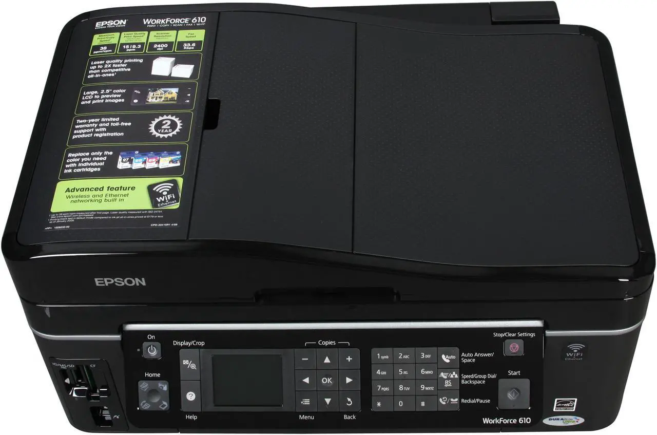 Alt view image 6 of 8 - EPSON WorkForce  610 C11CA50201 Up to 38 ppm Black Print Speed 5760 x 1440 dpi Color Print Quality Ethernet (RJ-45) / USB / Wi-Fi InkJet MFC / All-In-One Color Printer