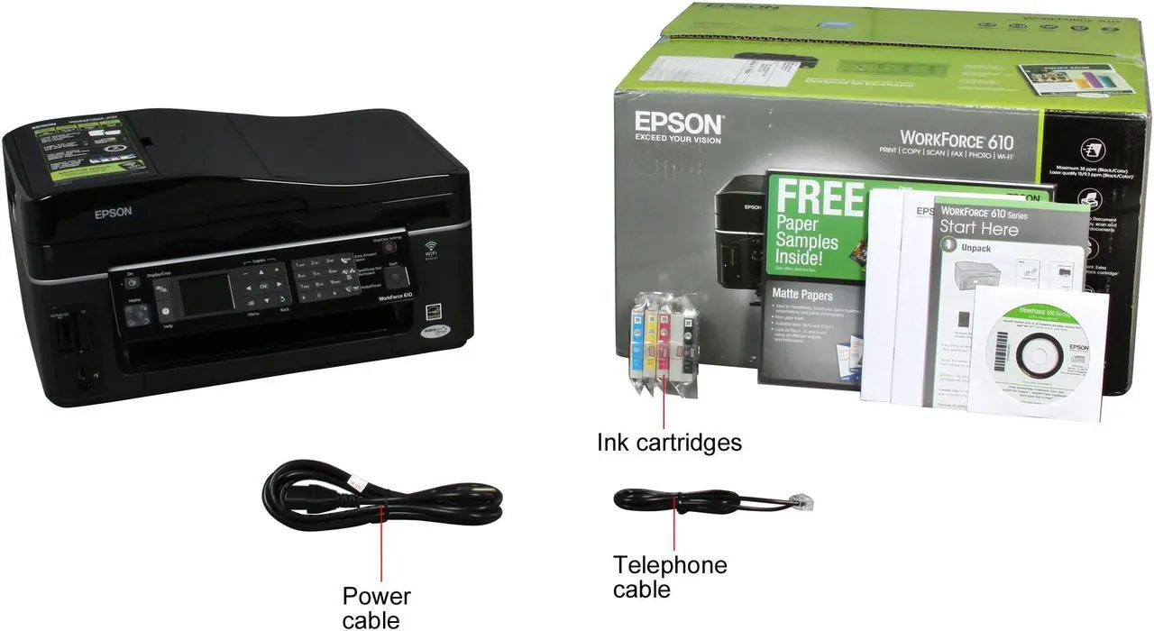 Alt view image 8 of 8 - EPSON WorkForce  610 C11CA50201 Up to 38 ppm Black Print Speed 5760 x 1440 dpi Color Print Quality Ethernet (RJ-45) / USB / Wi-Fi InkJet MFC / All-In-One Color Printer