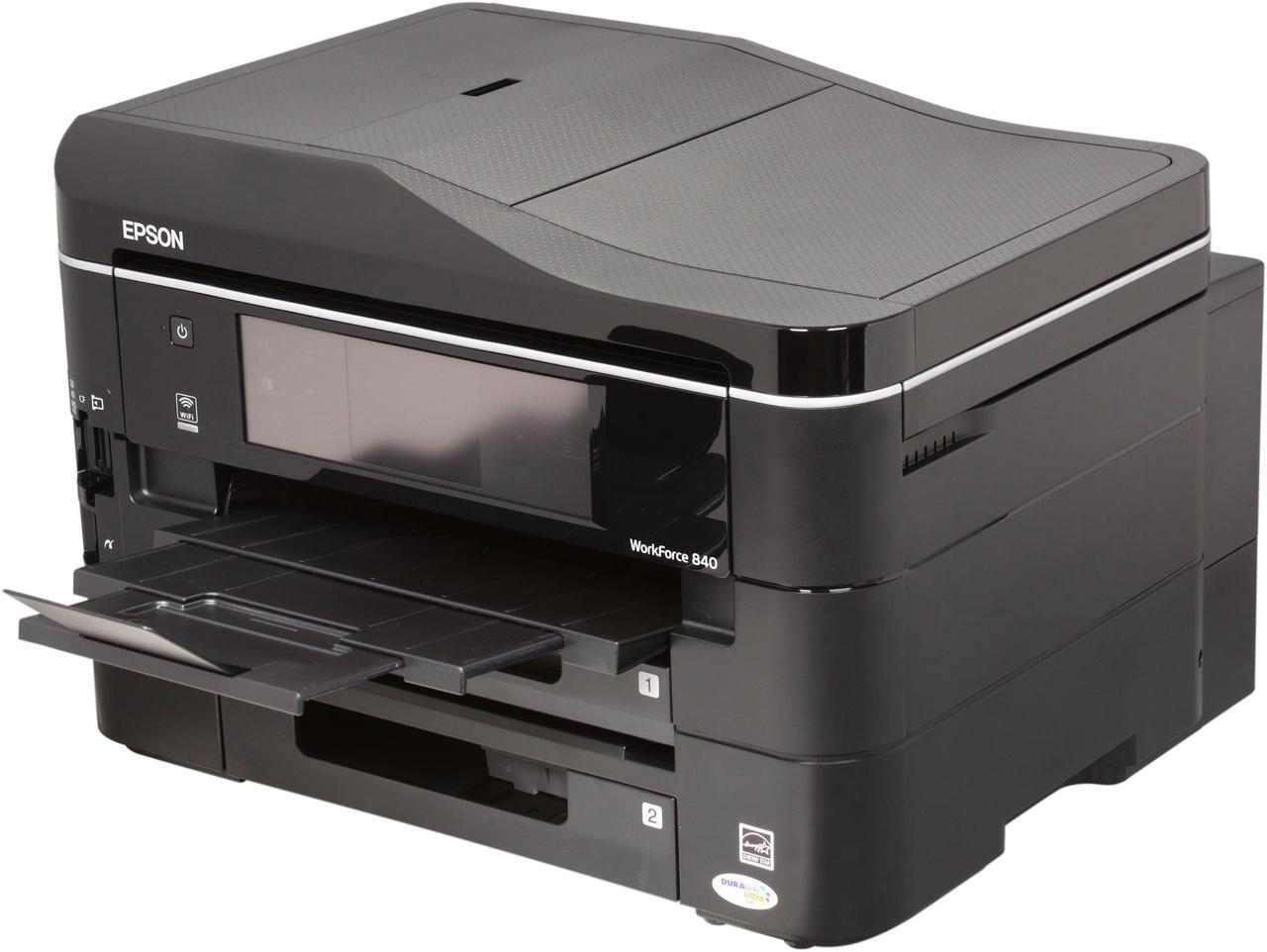 Main image of EPSON WorkForce 840 C11CA97201 Up to 15 ppm Black Print Speed 5760 x 1440 dpi Color Print Quality Ethernet (RJ-45) / USB / Wi-Fi InkJet MFC / All-In-One Color Printer