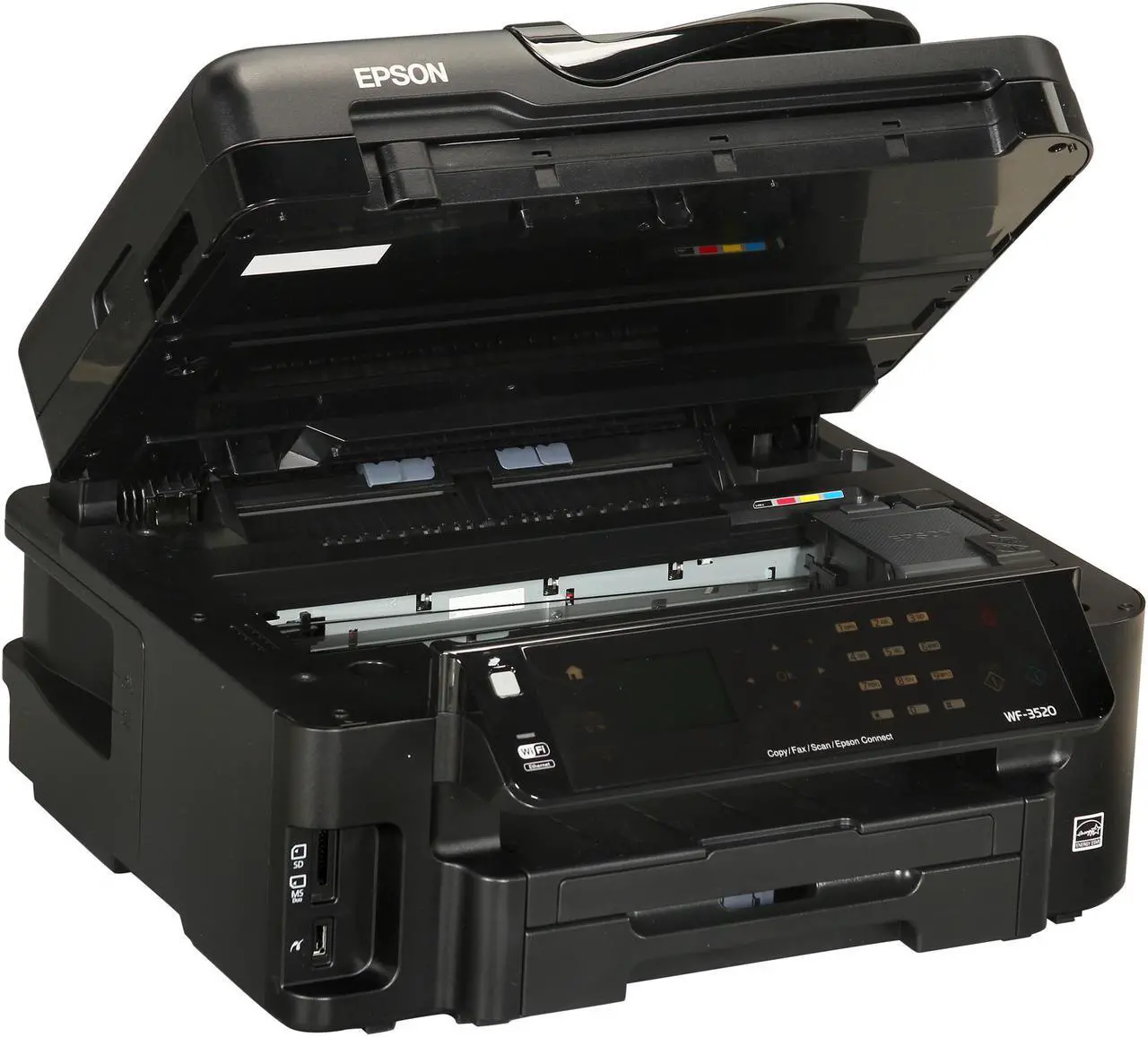 Alt view image 8 of 10 - EPSON WorkForce WF-3520 15 ISO ppm Black Print Speed 5760 x 1440 optimized dpi Color Print Quality Ethernet (RJ-45) / USB / Wi-Fi InkJet MFC / All-In-One Color Printer
