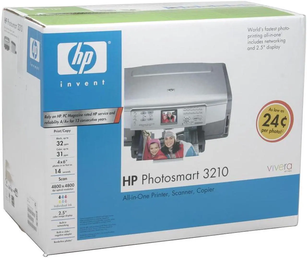 Alt view image 12 of 12 - HP Photosmart 3210 Q5843A#ABA Up to 32 ppm Black Print Speed 4800 x 1200 dpi Color Print Quality Ethernet (RJ-45) / USB Thermal Inkjet MFC / All-In-One Color Printer