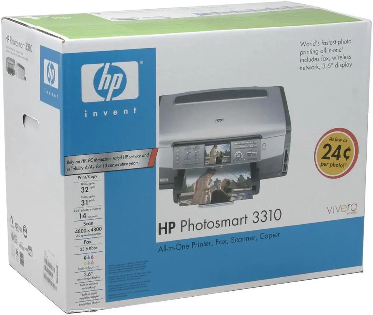 Alt view image 12 of 12 - HP Photosmart 3310 Q5863A Up to 32 ppm Black Print Speed Up to 4800 x 1200 optimized dpi color Color Print Quality Bluetooth / Ethernet (RJ-45) / USB InkJet MFC / All-In-One Color Printer - Optional Wireless