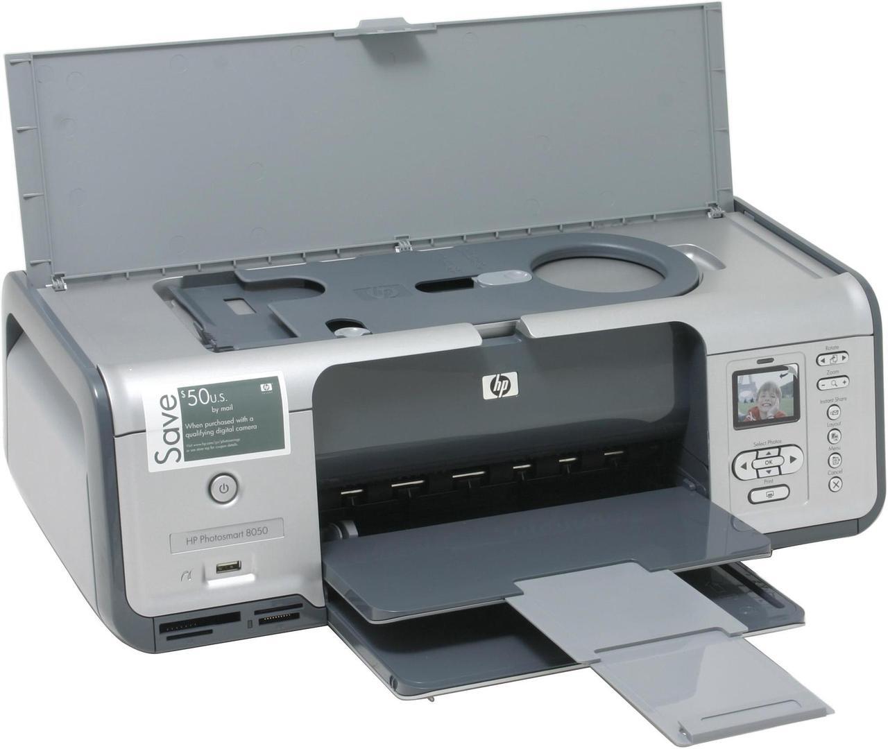 Alt view image 4 of 12 - HP Photosmart 8050 Q6351A Up to 30 ppm Black Print Speed Up to 4800 x 1200 optimized dpi color when printing from a computer and 1200 input dpi Color Print Quality USB InkJet Photo Color Printer