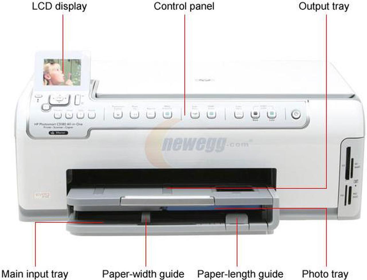 Alt view image 3 of 14 - HP Photosmart C5180 Q8220A Up to 32 ppm Black Print Speed 4800 x 1200 dpi Color Print Quality Ethernet (RJ-45) / USB InkJet MFC / All-In-One Color Printer