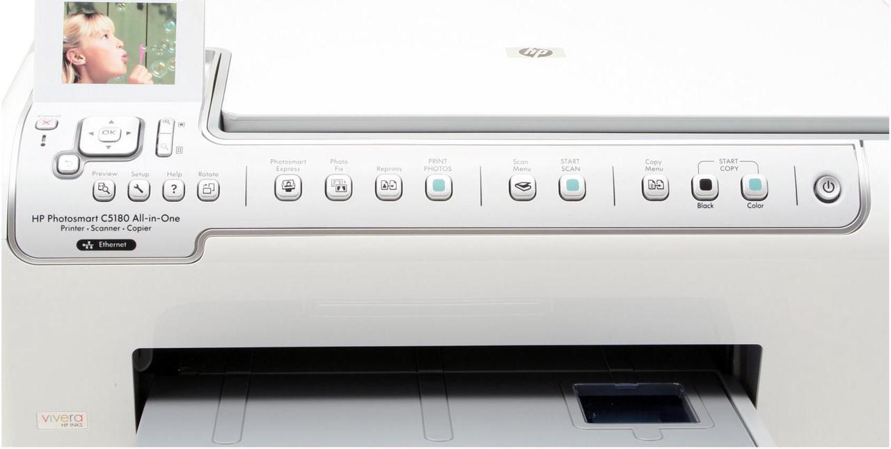 Alt view image 9 of 14 - HP Photosmart C5180 Q8220A Up to 32 ppm Black Print Speed 4800 x 1200 dpi Color Print Quality Ethernet (RJ-45) / USB InkJet MFC / All-In-One Color Printer