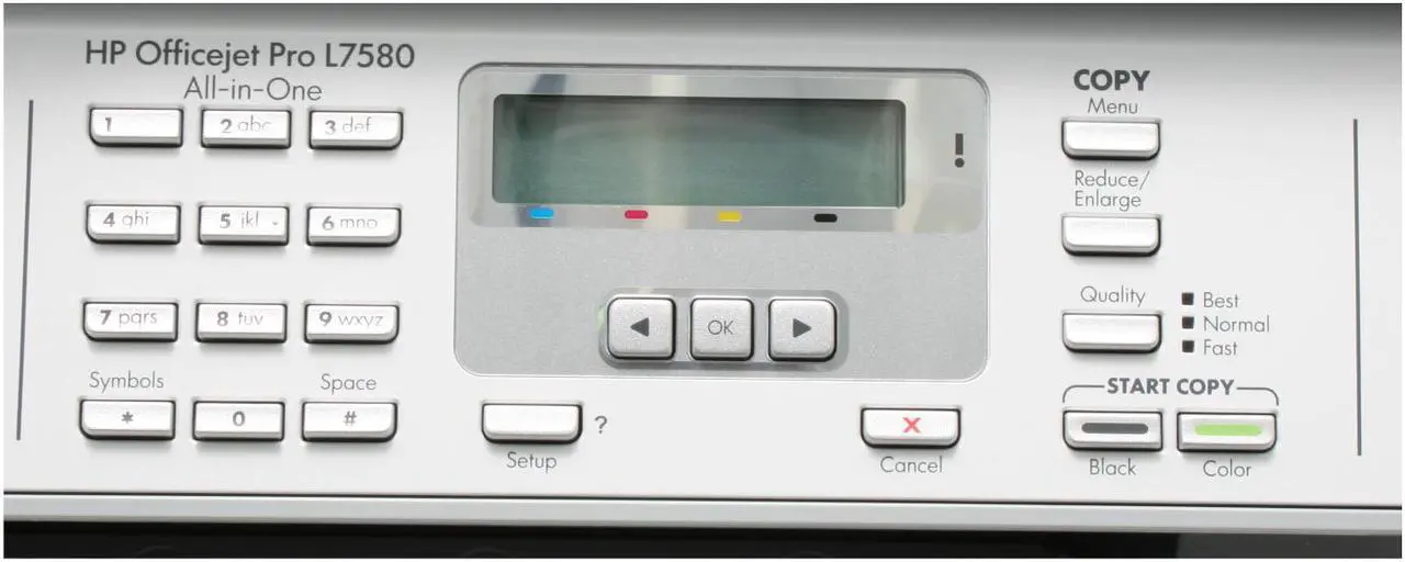 Alt view image 10 of 20 - HP Officejet Pro L7580 C8187A Up to 35 ppm Black Print Speed 4800 x 1200 dpi Color Print Quality Ethernet (RJ-45) / USB InkJet MFC / All-In-One Color Printer