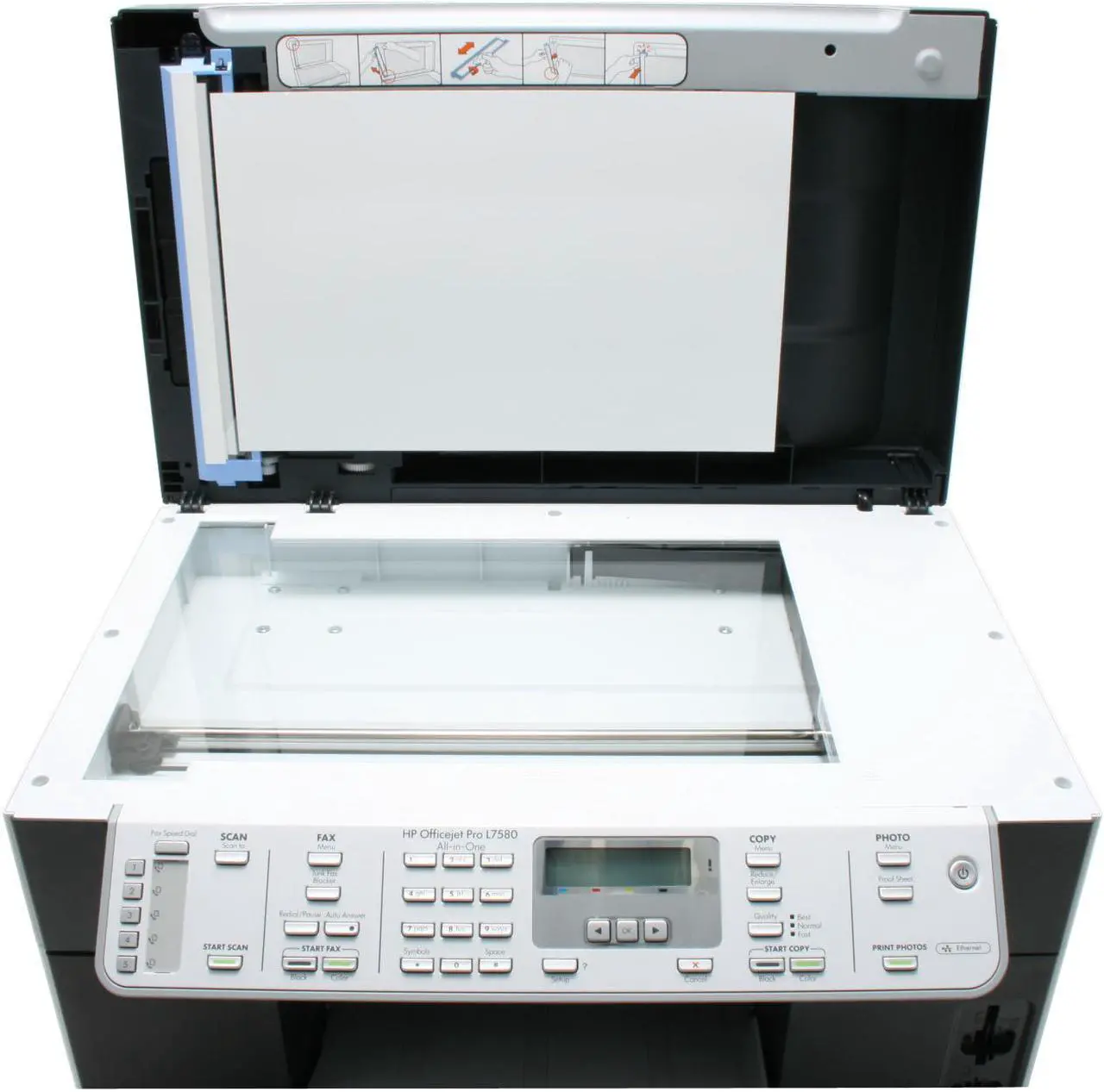 Alt view image 12 of 20 - HP Officejet Pro L7580 C8187A Up to 35 ppm Black Print Speed 4800 x 1200 dpi Color Print Quality Ethernet (RJ-45) / USB InkJet MFC / All-In-One Color Printer