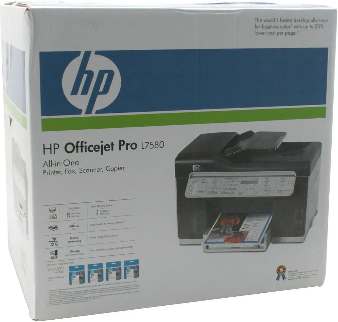 Alt view image 20 of 20 - HP Officejet Pro L7580 C8187A Up to 35 ppm Black Print Speed 4800 x 1200 dpi Color Print Quality Ethernet (RJ-45) / USB InkJet MFC / All-In-One Color Printer