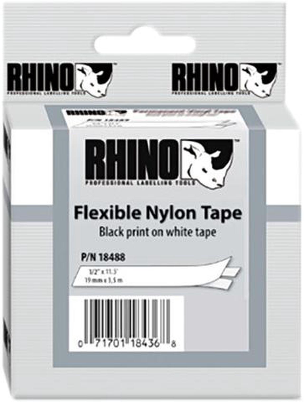 DYMO 18488 Rhino Flexible Nylon Industrial Label Tape Cassette, 1/2in x 11-1/2 ft, White