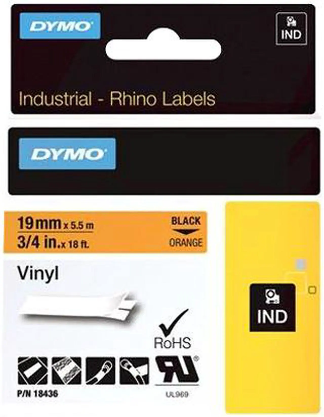 Alt view image 2 of 3 - DYMO 18436 Vinyl tapes for Industrial Purposes - Orange, 18 ft.