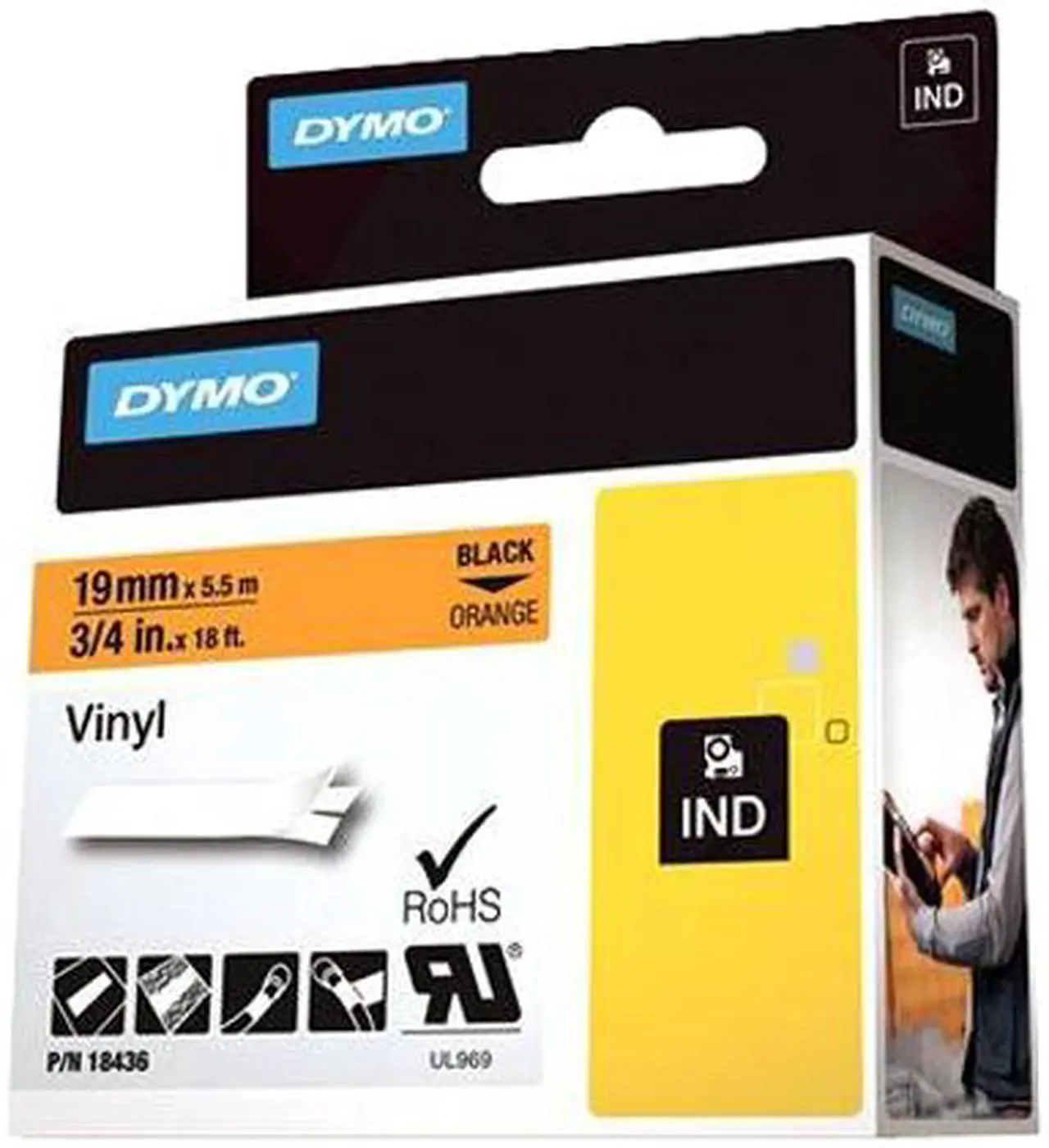 Alt view image 3 of 3 - DYMO 18436 Vinyl tapes for Industrial Purposes - Orange, 18 ft.