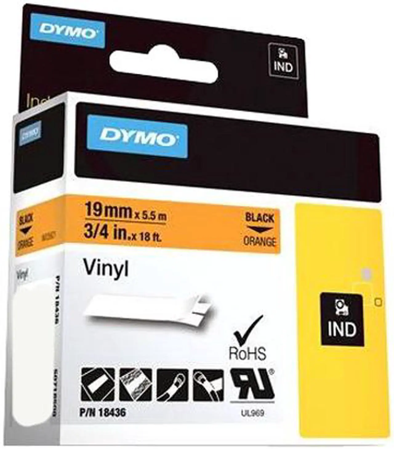 Main image of DYMO 18436 Vinyl tapes for Industrial Purposes - Orange, 18 ft.