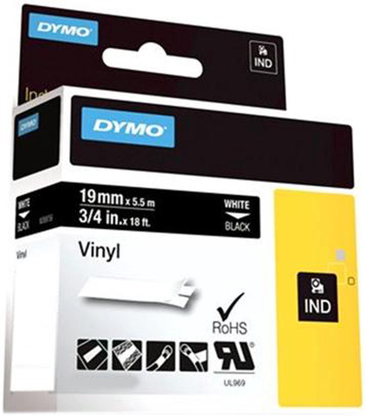 Dymo 1805436 IND Vinyl Labels 3/4", White on Black - 1 Roll