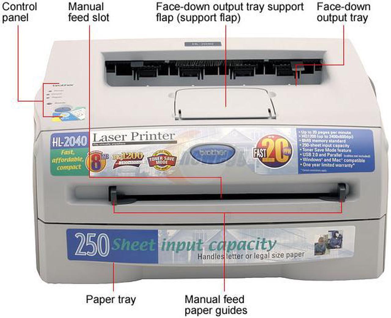 Alt view image 3 of 10 - Brother HL Series HL-2040 Personal Up to 20 ppm Monochrome LPT / USB Laser Printer