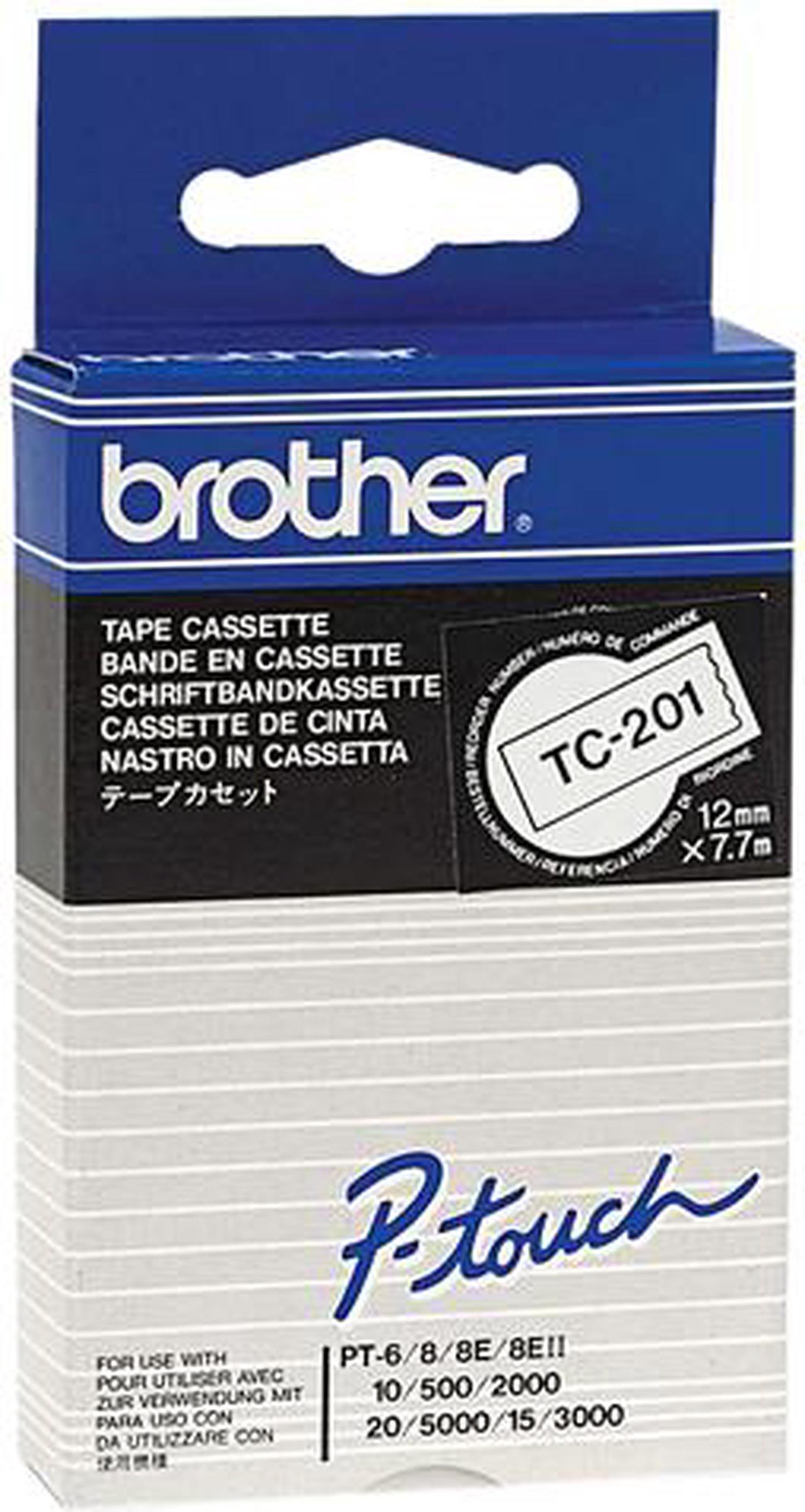 brother TC201 Black on White Glossy P-Touch Tape 12mm