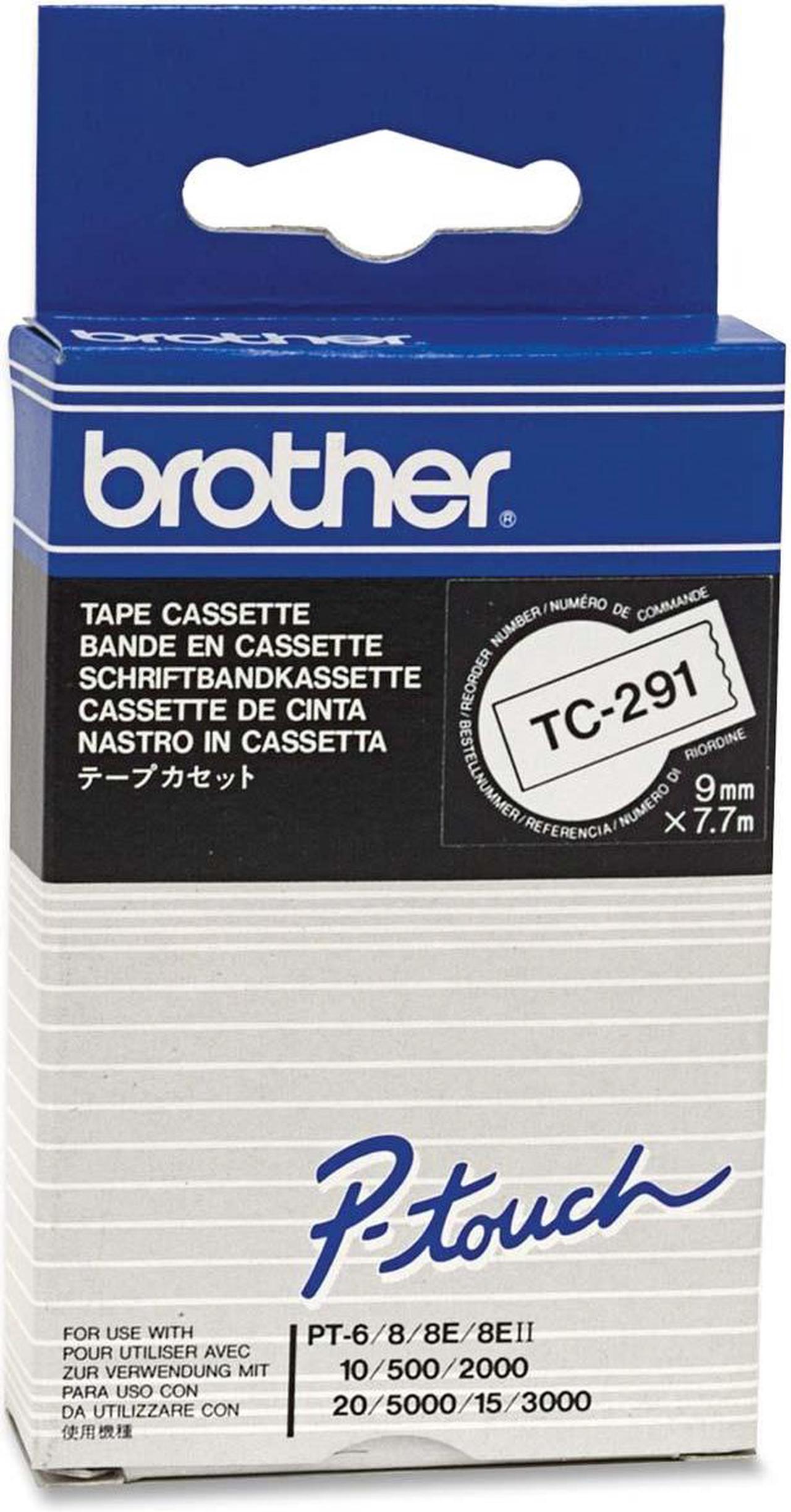 brother TC291 Black on White  9mm Laminated Tape for PT-6/8/10/20/2000/5000