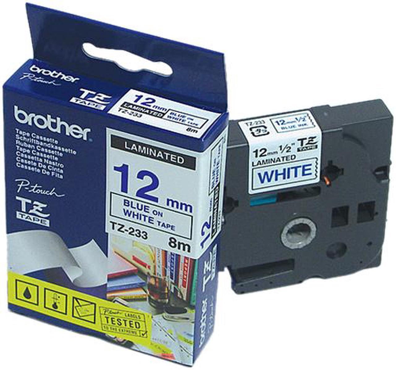 brother TZ233 Blue on White P-touch TZ Label Tape 12mm x 8m