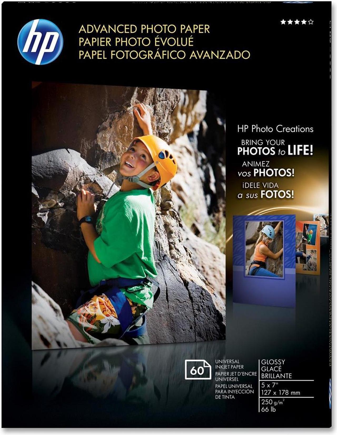 HP Q8690A - Advanced Photo Paper, 56 lbs., Glossy, 5 x 7, 60 Sheets/Pack