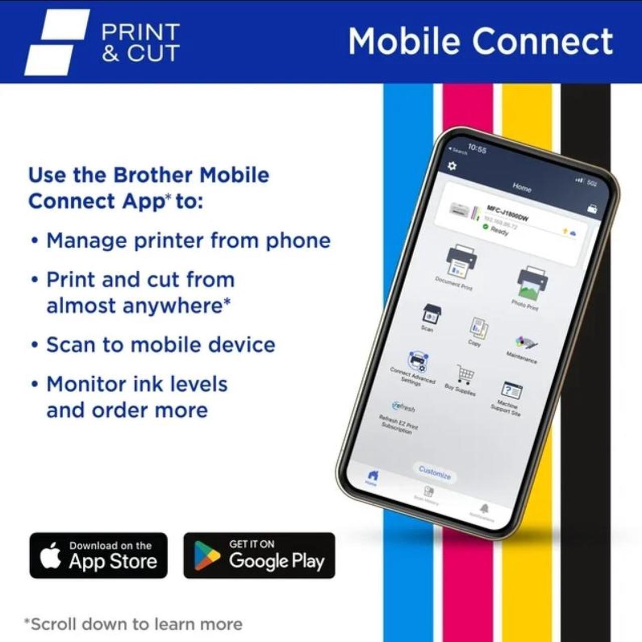 Alt view image 7 of 9 - Brother MFC-J1800DW Print & Cut All-in-One Color Inkjet Printer with automatic paper cutter
