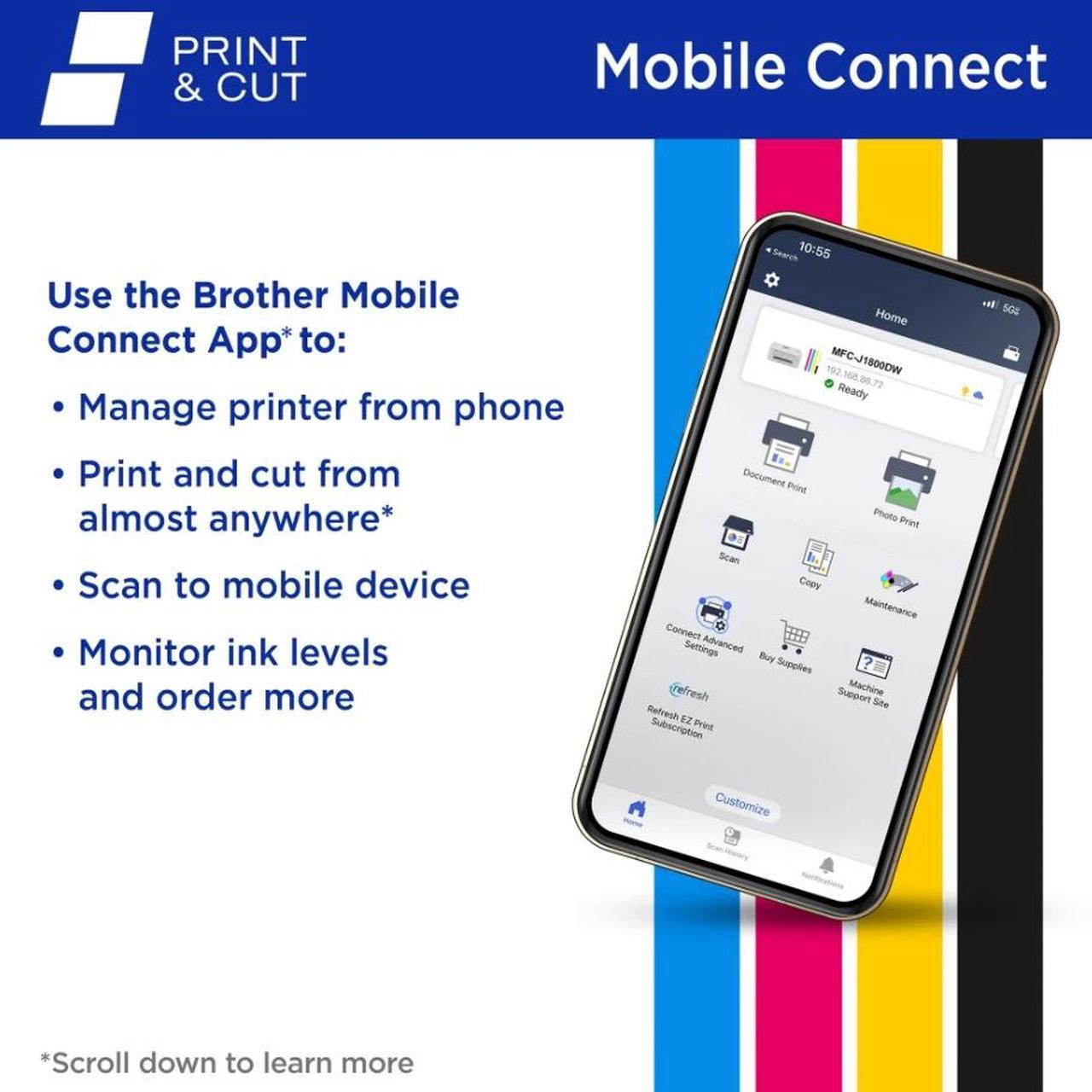 Alt view image 8 of 9 - Brother MFC-J1800DW Print & Cut All-in-One Color Inkjet Printer with automatic paper cutter