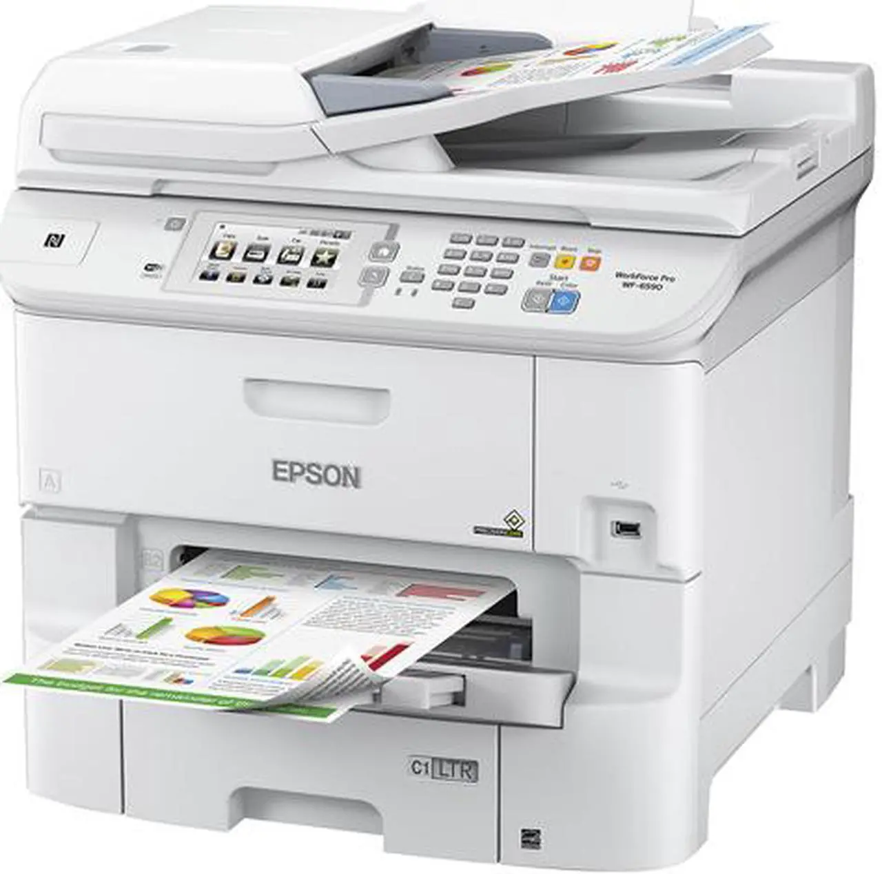 Main image of EPSON WorkForce Pro WF-6590 C11CD49201-NA 24 ISO ppm Black Print Speed Ethernet (RJ-45) / NFC / USB / Wi-Fi PrecisionCore 4S print head 4-color inkjet MFC / All-In-One Color Network Multifunction Color Printer