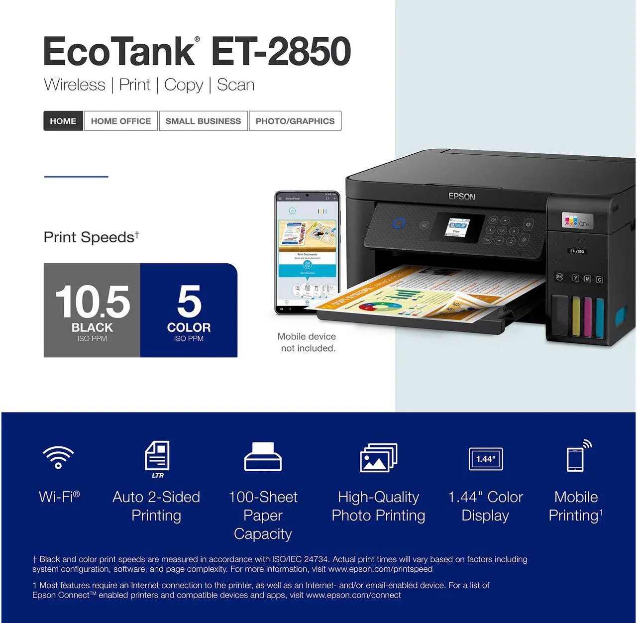 Alt view image 3 of 8 - Epson EcoTank ET-2850 Black Wireless Color All-in-One Printer (C11CJ63201)