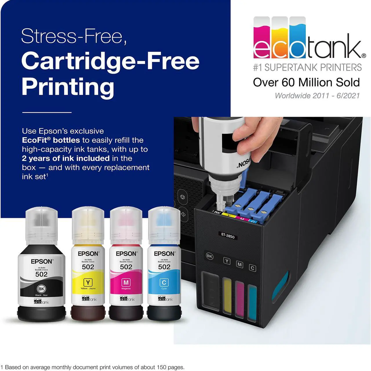 Alt view image 4 of 8 - Epson EcoTank ET-2850 Black Wireless Color All-in-One Printer (C11CJ63201)