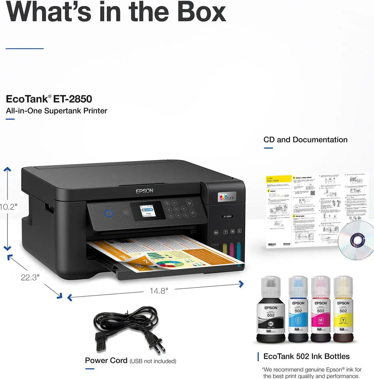 Alt view image 6 of 8 - Epson EcoTank ET-2850 Black Wireless Color All-in-One Printer (C11CJ63201)