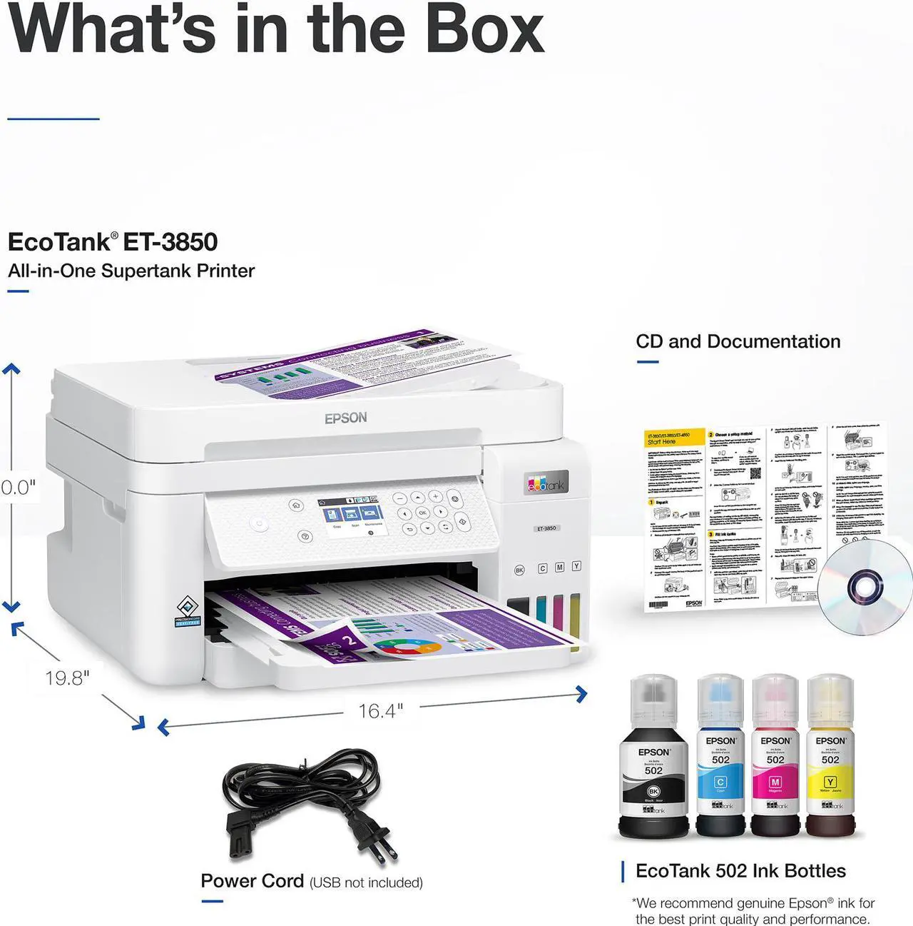 Alt view image 6 of 8 - Epson EcoTank ET-3850 Wireless Color All-in-One Cartridge-Free Supertank Printer with Scanner, Copier, ADF and Ethernet