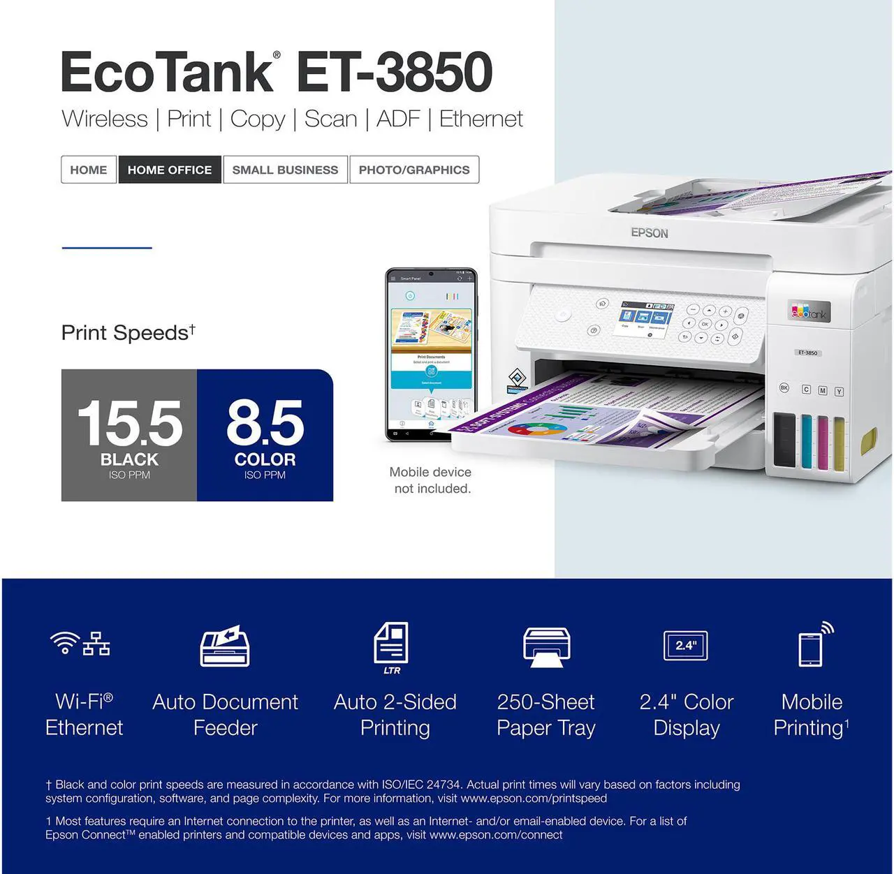 Alt view image 3 of 8 - Epson EcoTank ET-3850 Wireless Color All-in-One Cartridge-Free Supertank Printer with Scanner, Copier, ADF and Ethernet