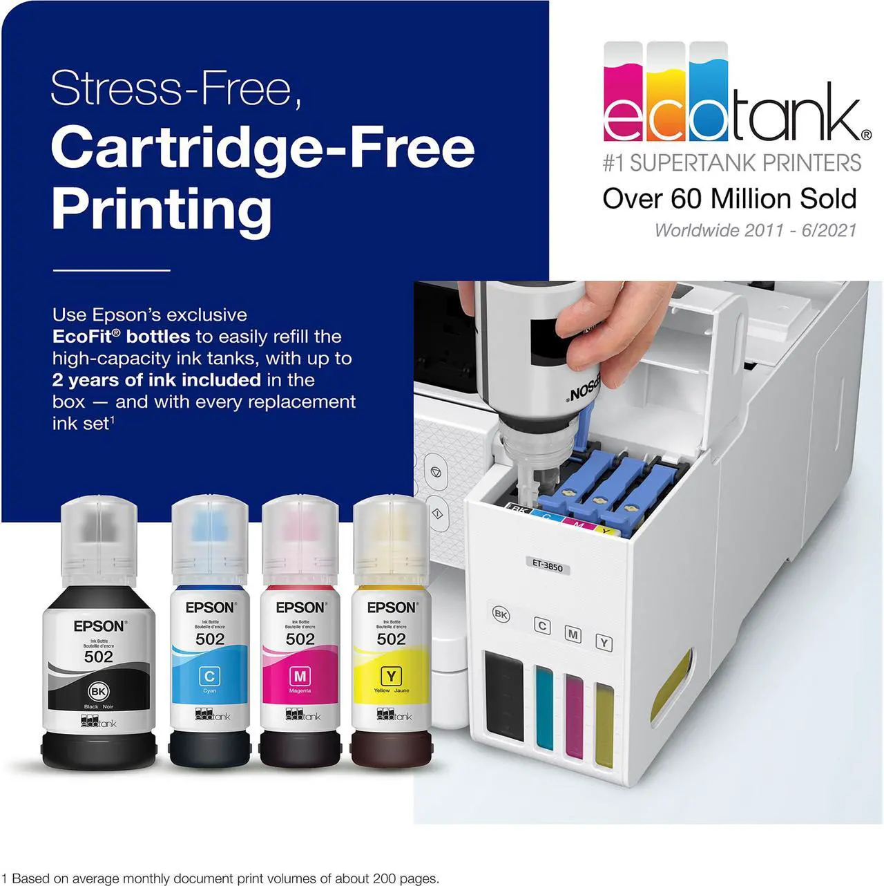 Alt view image 4 of 8 - Epson EcoTank ET-3850 Wireless Color All-in-One Cartridge-Free Supertank Printer with Scanner, Copier, ADF and Ethernet