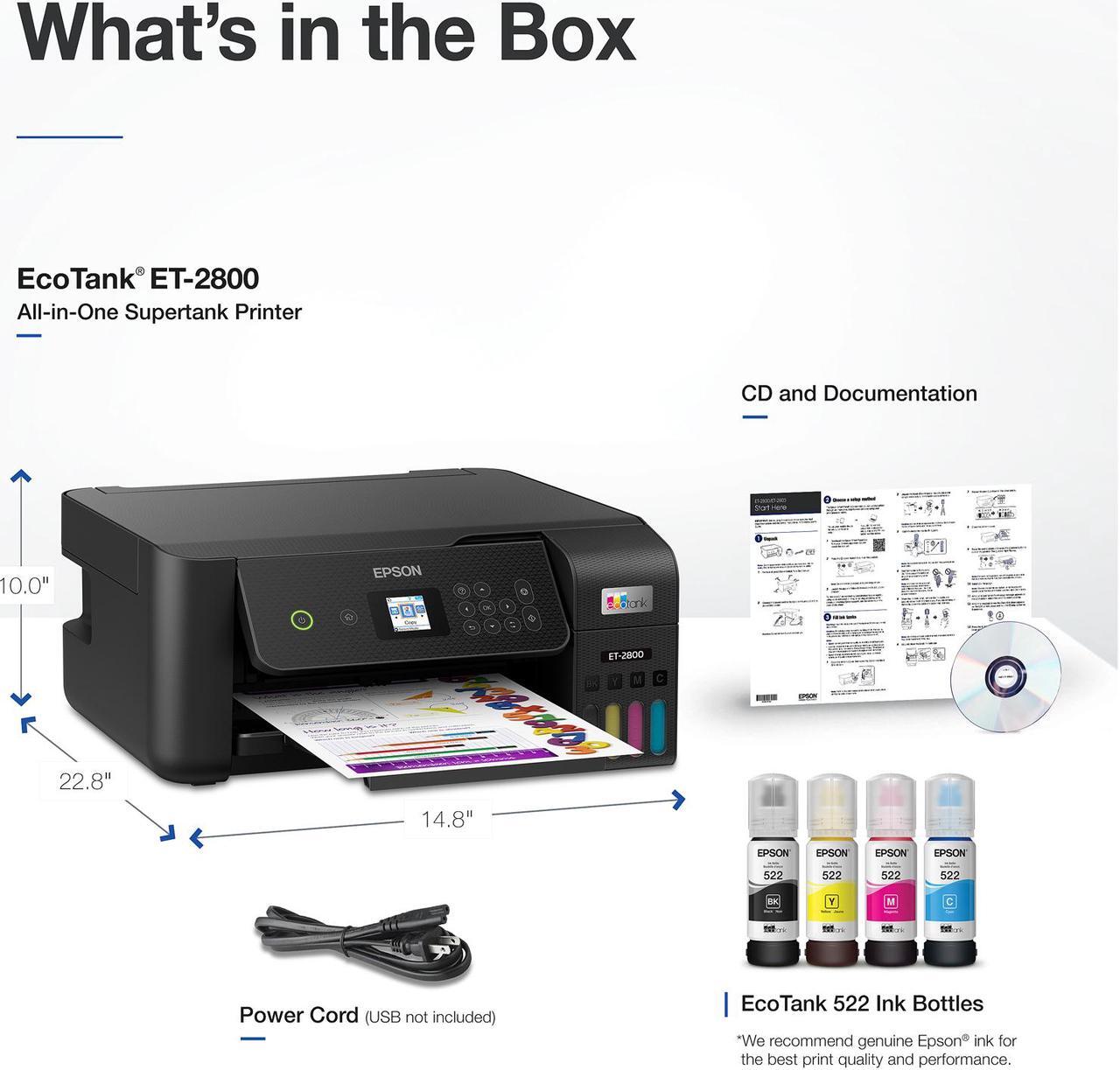 Alt view image 6 of 8 - Epson EcoTank® ET-2800 AIO Black Printer Home Office