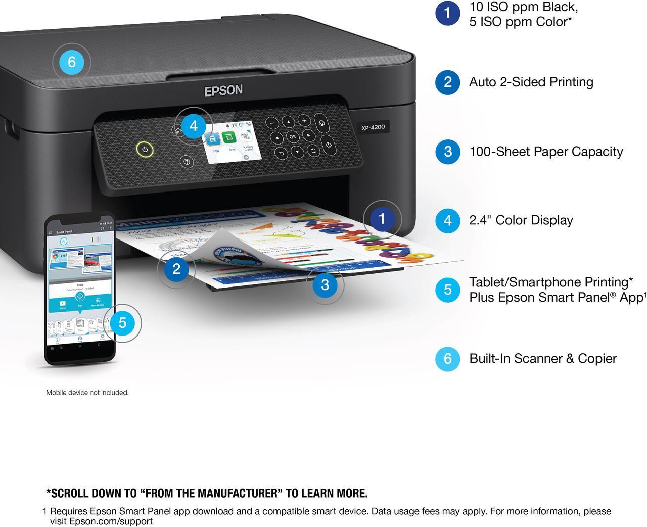 Alt view image 4 of 6 - Epson Expression Home XP-4200 Wireless Color All-in-One Printer