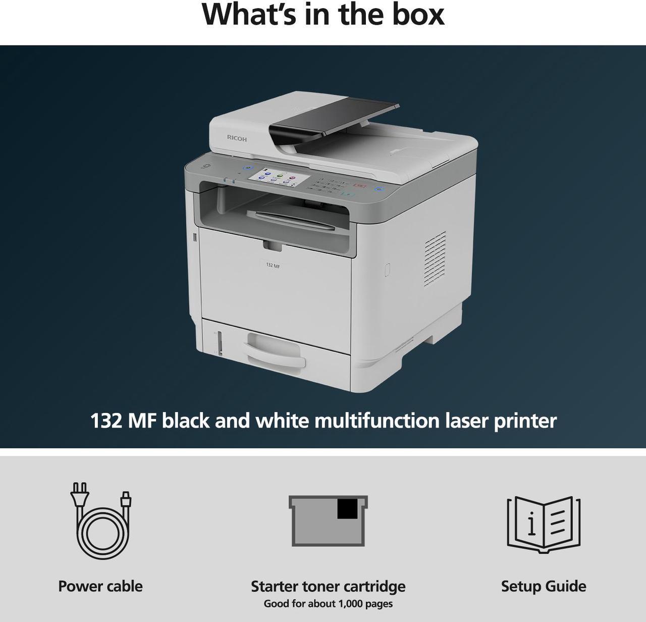 Alt view image 11 of 13 - RICOH 132 MF Black and White Multifunction Laser Printer