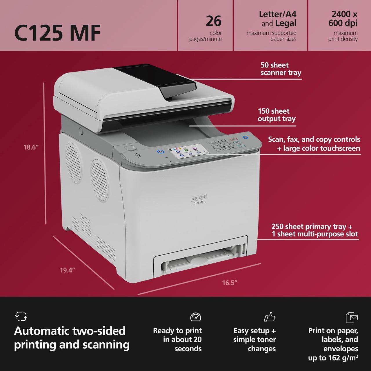 Alt view image 8 of 13 - RICOH C125 MF Color Multifunction Laser Printer