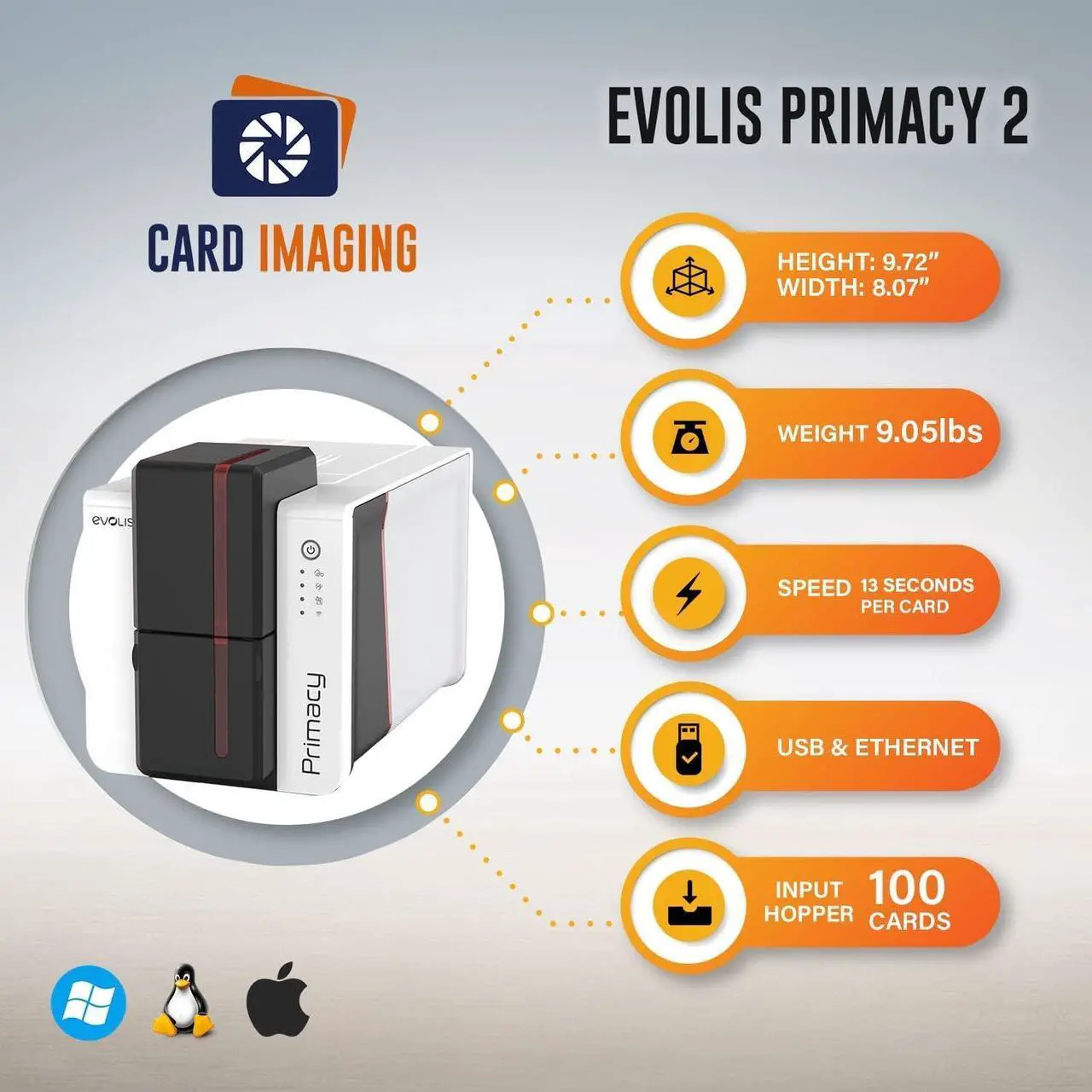 Alt view image 4 of 5 - Evolis Primacy 2 Single Sided ID Card Printer & Supplies Bundle Badge Machine (PM2-0001-A)
