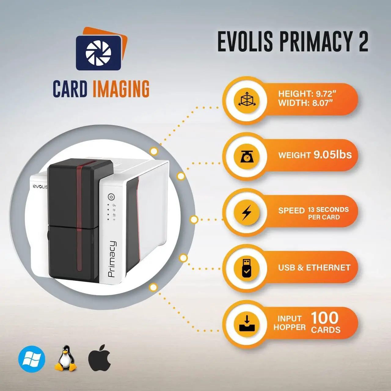 Alt view image 2 of 5 - Evolis Primacy 2 Duplex Expert Dual-Sided ID Card Printer (PM2-0025-A)