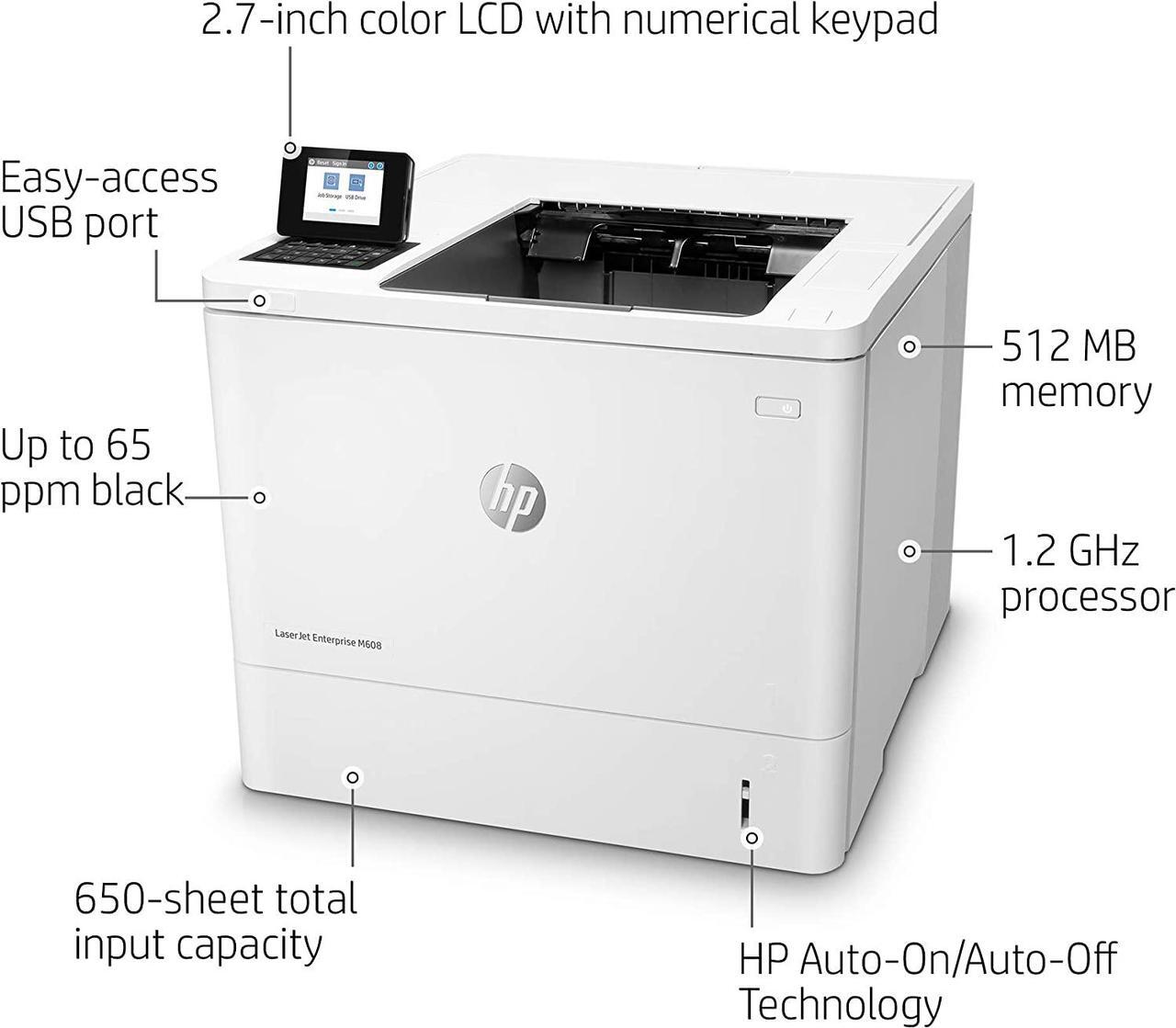 Alt view image 2 of 9 - HP LaserJet Enterprise M608n Monochrome Printer with built-in Ethernet (K0Q17A)