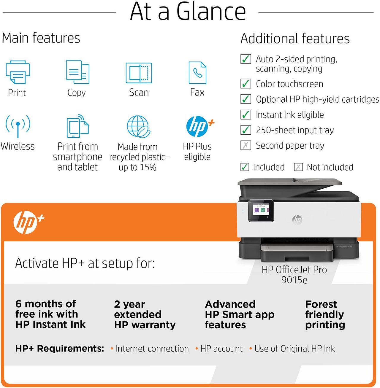 Alt view image 4 of 20 - HP OfficeJet Pro 9015e All-in-One Wireless Color Printer, with bonus 6 months free Instant Ink with HP+ (1G5L3A)