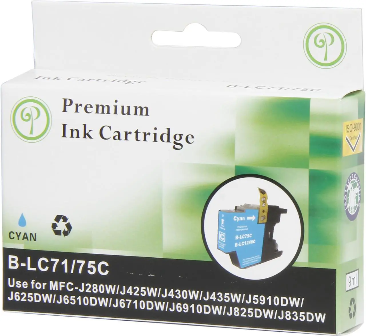 Main image of Green Project B-LC75C Ink Cartridge (OEM# Brother LC75C) 600 Page Yield; Cyan