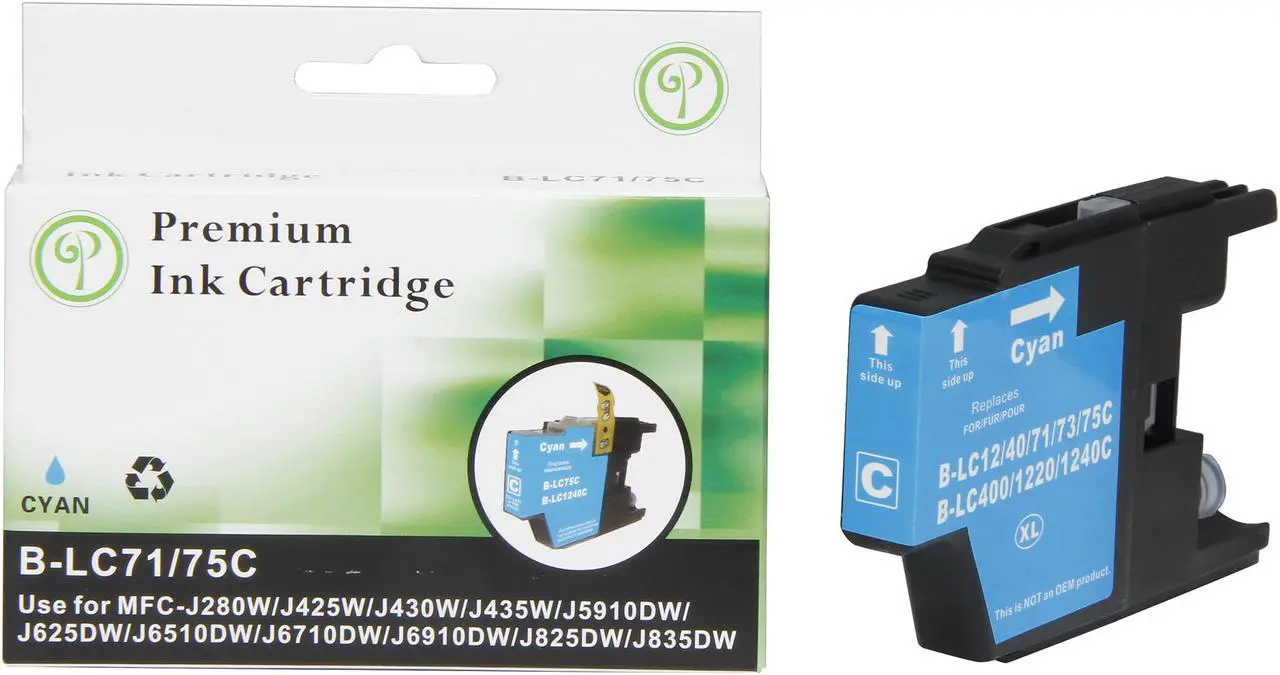Alt view image 2 of 5 - Green Project B-LC75C Ink Cartridge (OEM# Brother LC75C) 600 Page Yield; Cyan