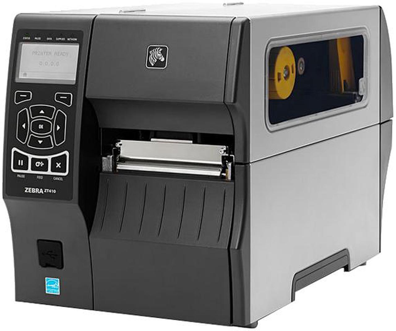 Zebra ZT410 4" Industrial Thermal Transfer Label Printer, LCD, 203 dpi, Serial, USB, 10/100 Ethernet, Bluetooth 2.1/Mfi, USB Host, 802.11 a/b/g/n Card: US & CAN, EZPL - ZT41042-T01A000Z