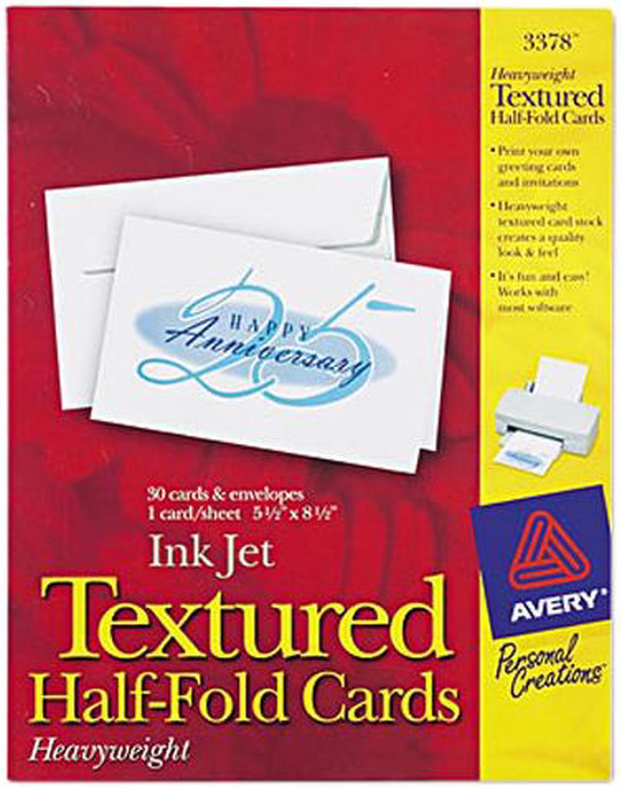Main image of Avery Half-Fold Greeting Cards, Textured, Uncoated, 5-1/2" x 8-1/2", 30 Cards (3378)
