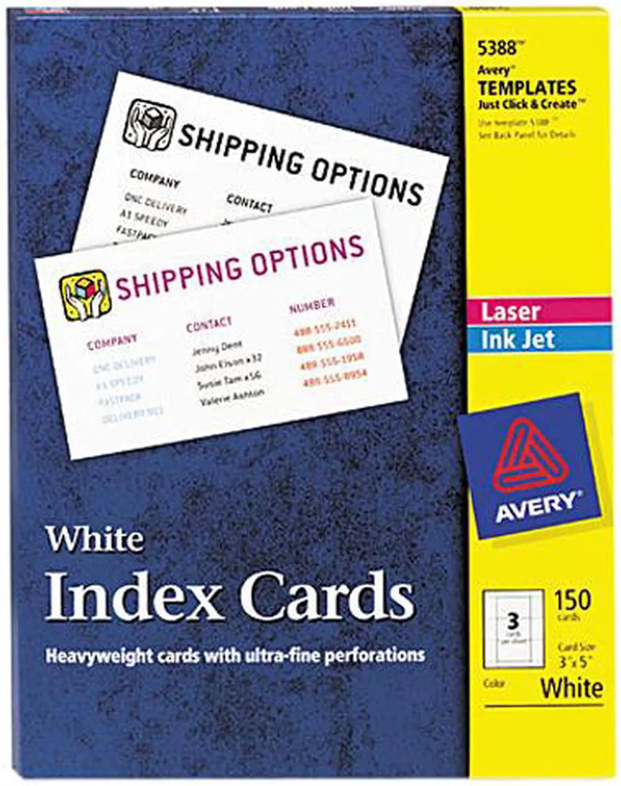 Main image of Avery 5388 Laser/Inkjet Unruled Index Cards, 3 x 5, White, 150/Box