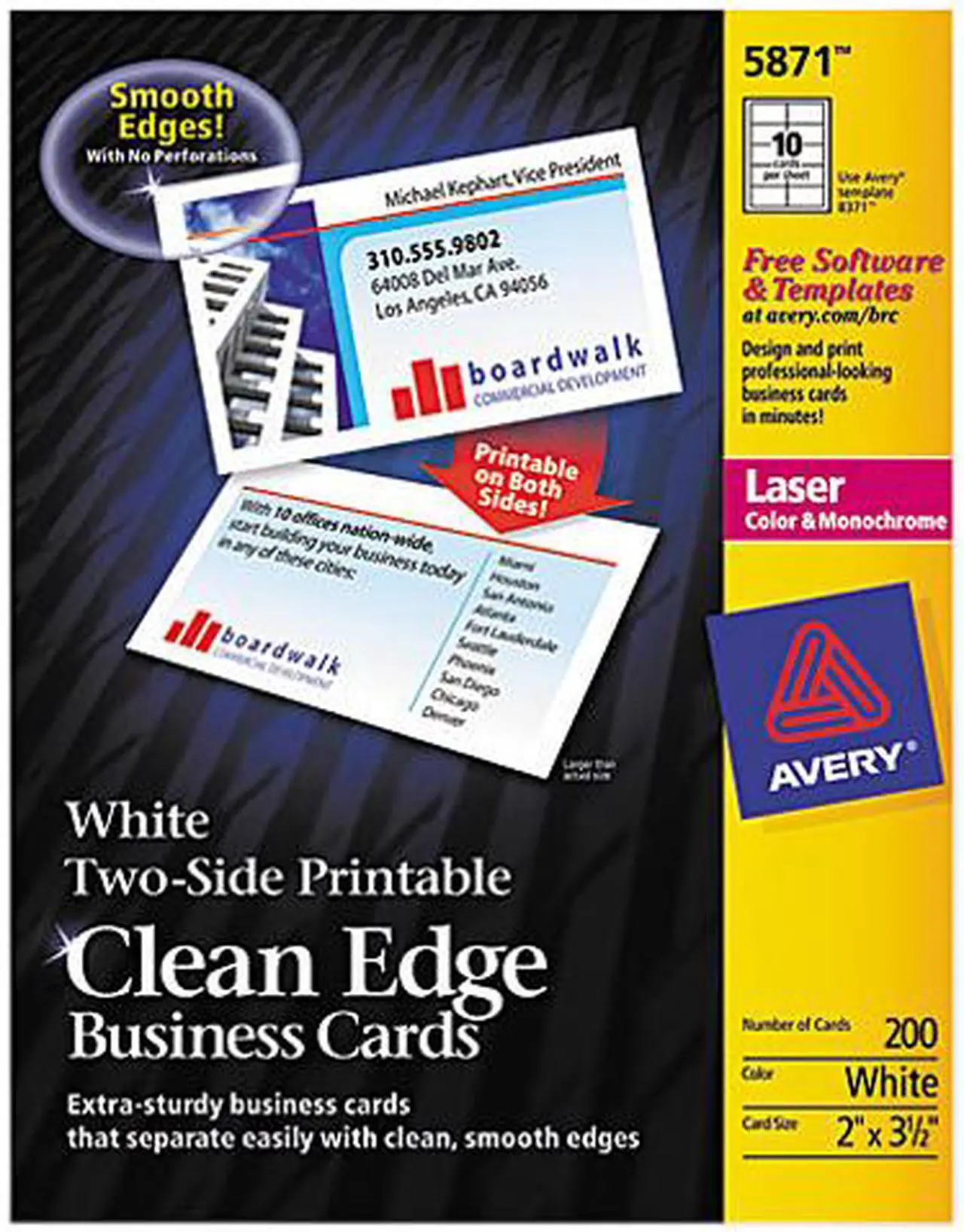 Main image of Avery 5874 Two-Side Clean Edge Laser Business Cards, 2 x 3 1/2, White, 1000/Pack