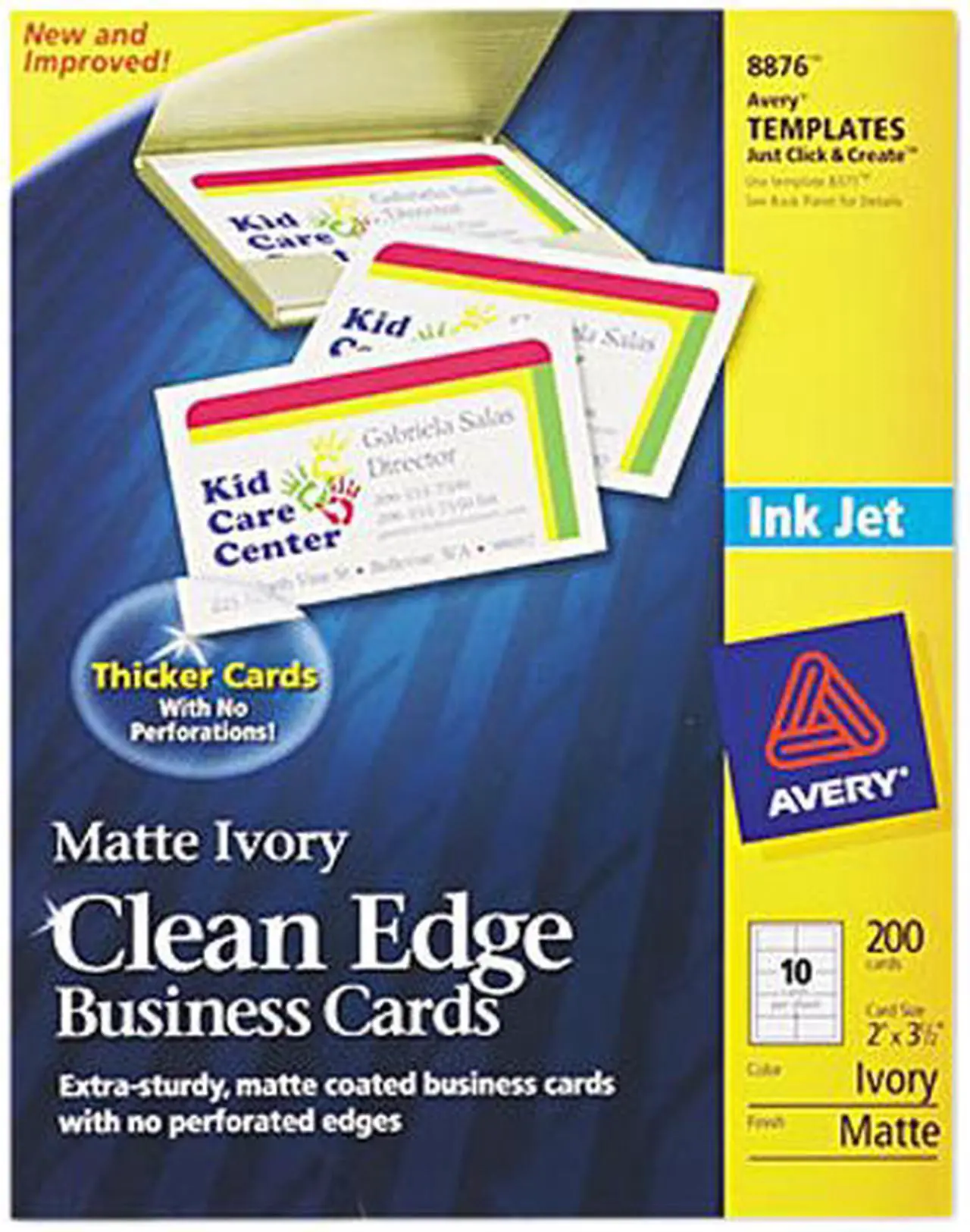 Main image of Avery 8876 Inkjet Matte Business Cards, 2 x 3 1/2, Ivory, 10/Sheet, 200/Pack