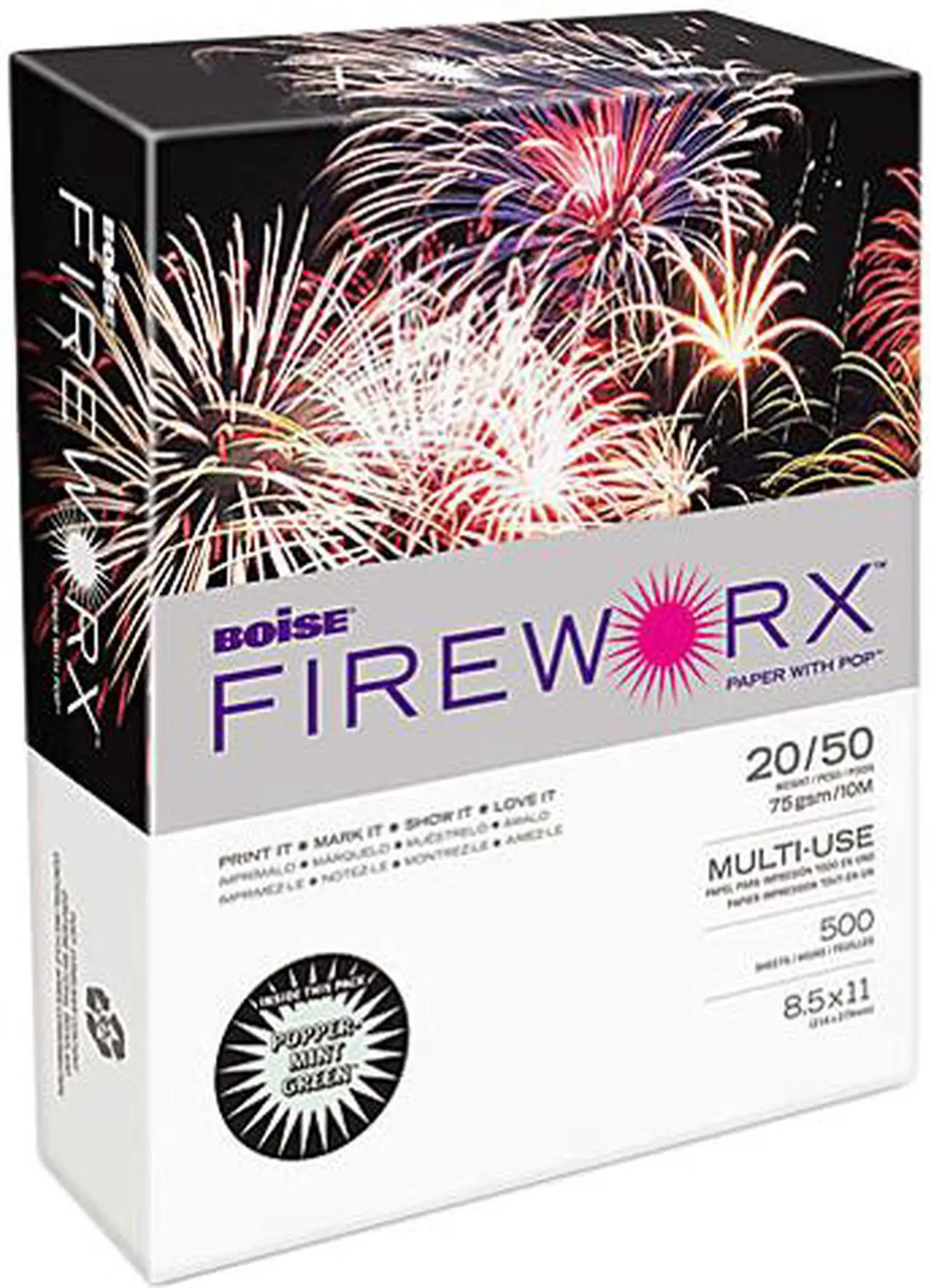 Main image of Boise MP2201-GN FIREWORX Colored Paper, 20 lbs., 8.50 x 11.00, Popper-mint Green, 500 Sheets/Ream